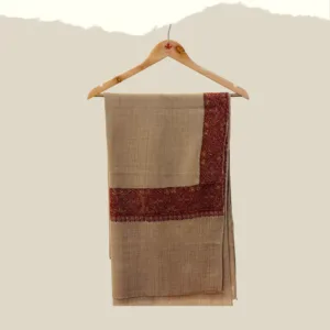 Semi Pashmina Light Brown Shawl with Kashmiri Sozni Embroidery